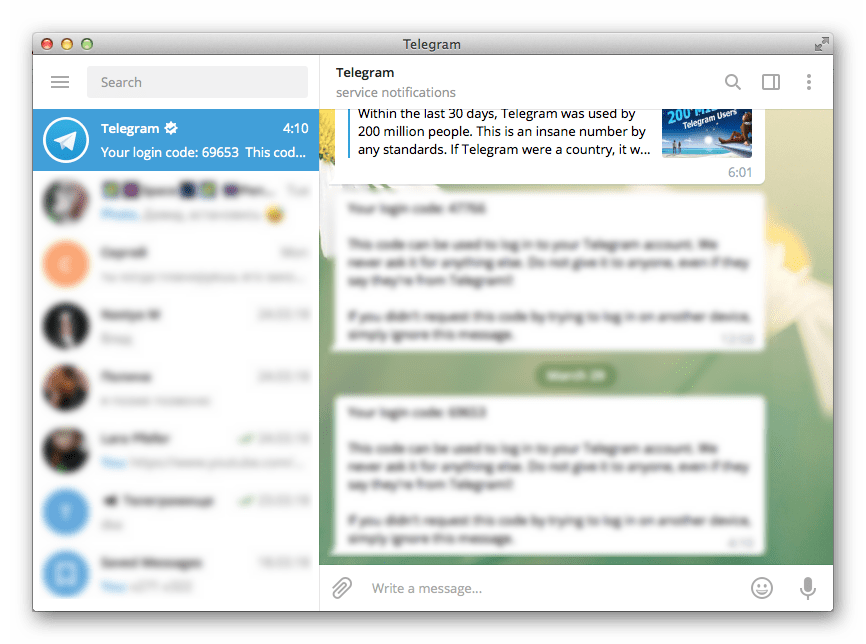 Внешний вид Telegram на Mac OS